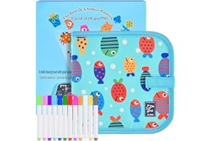 Funkprofi Libro da colorare cancellabile per bambini, libro da colorare portatile per bambini 14 pagine tavolo da disegno riutilizzabile con 12 matite colorate