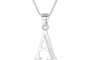 Clearine 925 Sterling Silver Initial Necklace Cubic Zirconia 26 Letters Alphabet Pendant Jewellery Gifts for Women Mom Girlfriend Girls Teen Anniversary Birthday Mothers Day Christmas Valentines