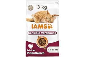 IAMS Sensible Verdauung Katzenfutter trocken - Trockenfutter für Katzen mit empfindlichen Mägen ab 1 Jahr, 3 kg