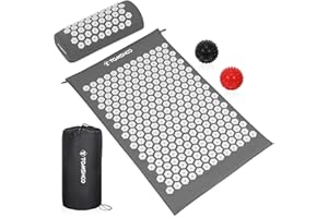 TOMSHOO Acupressure Set, Acupressure Mat and Pillow with 2pcs Massage Balls- Pain Relief Therapy Muscle Back Neck with Travel Bag for Men and Women Grey