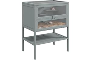 PawHut Wooden Hamster Cage w/Storage Shelf, Openable Top for Gerbils, Grey