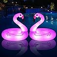 FlyfreeU Flamingo Inflatable Pool Floats with Lights, Solar Powered Flamingo Pool Floats for Adults, 42 Inch Pool Float Lake Beach Floaty, Swimming Pool Float Raft Lounge for Adults Party Water Fun(2)