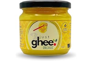 JUST GHEE ORGANIC Cow Ghee | Original Flavour | Certified Organic | Grass Fed | High Smoke Point | Nutrient-Rich | 100% Vegetarian I Artisan Ghee | Ayurvedic Benefits | 300g Glass Jar