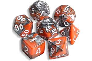 QMAY DND Dice - Juego de 7 dados poliédricos para Dungeon y Dragons MTG RPG D&D D20, D12, D10, D%, D8, D6, D4 (naranja y plata)