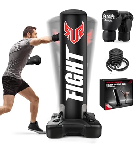GYMAX Sac De Frappe, 177,8 Cm, 99,8 Kg Pré-rempli Avec Gants Et Base à Ventouse Pour Adultes, Jeunes Enfants, Sac De Boxe Avec Support Pour Salle De Sport à Domicile