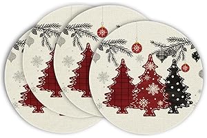 ‎ARTOID MODE Artoid Mode Rot Kiefer Bäume Weihnachten Runde Platzsets 4er Set, 37cm Winter Xmas Tischset Platzdeckchen Küche Party Deko