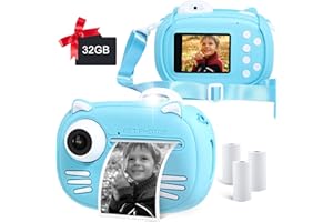 MINIBEAR Kids Instant Print Camera for Boys, 40MP Kids Digital Camera with Printing Paper, 2.4" Screen Selfie Video Camera, Child Toy Camera with 32GB TF Card (Blue)