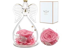 Sunia Ewige Rose in Engel Glaskuppel, Engel Figur Infinity Rosen im Glas Blumen, Geburtstagsgeschenk für Mama, Geburtstag Muttertag Valentinstag Freundin Frau Oma Engel Geschenke für Frauen