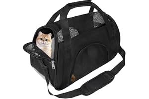 DPWEION Soft Sided Portable Cat Carrier, Foldable Pet Travel Carriers Bag For Cats/Small Dog/Puppy With Shoulder Strap & Removable Mat,Comfort Cat Basket Airline Approved(Black/Medium)
