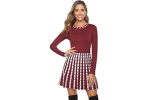 Gyabnw Vestito Casual Invernali Donna in Maglione di Natale a Manica Lunga Abito Girocollo Elegante Trapezio di Strisce Classico di Orlo Svasato al Ginocchio Caldo