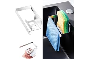 XILIMOR Soporte Estropajo Fregadero, 2 en 1 Porta Estropajos Fregadero, Autoadhesivo Porta Esponja Organizador de Cocina, Acero Inoxidable Soporte para paños de Cocina, Plata