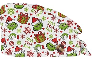 XYYYHTL Antipolvere Donna Cappello Cuffie Chirurgiche per Infermiera Dottore Infermiera Cuoco cosmetologi Cappello con Stampa Natalizia Cuffia Chirurgica con Fascia Regolabile