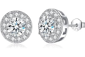 CERSLIMO Silver Stud Earrings for Women Girls, Round Faux Diamond Halo Earrings | Rectangle Teardrop Cubic Zirconia Stud Earrings Set - Dainty Bridal Earrings Jewelry for Brides Bridesmaids Wedding