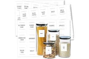 180 Preprinted Pantry Labels, Prefdo Waterproof Minimalist Food Label Stickers Set to Kitchen Organization Storage Containers, Jars & Canisters（White）