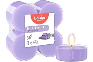 bolsius - True Scents - Lot de 8 Bougies Chauffe-Plat Maxi Parfum - Lavande - Longue durée de Combustion de 8 Heures - Extraits naturels - Cire végétalienne - sans Huile de Palme