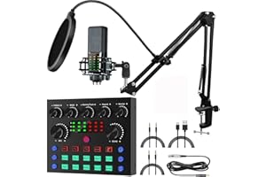 Fenansion Micro Gaming avec Table de Mixage DJ, Micro PC Gamer Microphone à Condensateur USB avec Carte Son Externe, Ensemble d'équipement de Podcast pour Streaming Karaoke Podcast Youtube Guitare