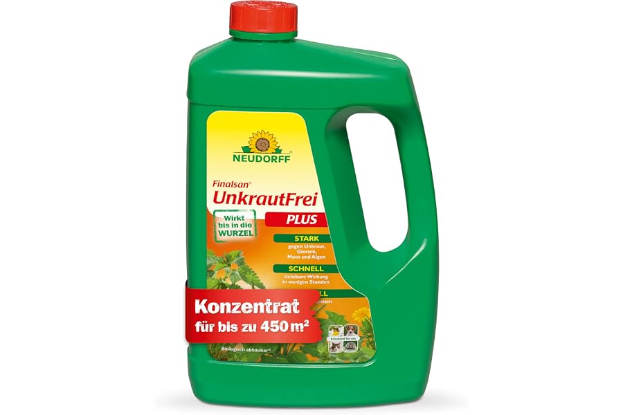 Produktabbildung zu Neudorff Finalsan UnkrautFrei Plus – Kraftvoller, schnell wirkender Unkrautvernichter, der bis in die Wurzel wirkt. Konzentrat für 450 m², 2,5 Liter