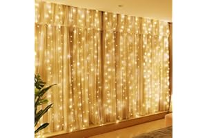 ‎HXWEIYE HXWEIYE 300LED Lichtervorhang Warmweiß, 3mx3m Lichterkettenvorhang USB 8 Modi LED Lichterkette mit 12 Haken Fernbedienung Timer verstellbare Helligkeit für Weihnachten Party Innen und außen Deko