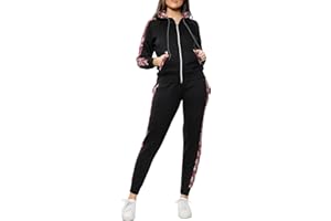 Love My Fashions® Womens Tracksuit Fleece Floral Side Panel Jogging Suit Set - Ladies Casual Ribbed Hem Cuffs Outwear - Zip Up Hoodie Bottoms for Jogging Gym and Cycling