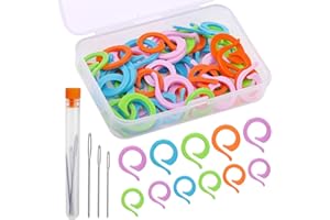 Riddur 55 Stück Bunt Strick-Maschenringe, Verschließbare Maschenmarkierer mit Kunststoffbox, 21/17mm Maschenmarkiere-Ringe mit Stumpfe Nadel mit Großem Öhr für DIY Nähen Stricken Bastelarbeiten