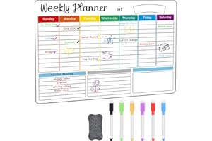 OFFCUP Magnetyczny kalendarz tablicowy A3, magnetyczny kalendarz na lodówkę, planer tygodniowy, rodzinny, na lodówkę, dla dorosłych i dzieci, z 6 markerami i gumką