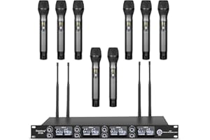 Depusheng DF208 UHF kabellos Funkmikrofon Set 8 Kanal professionelles dynamisches Handmikrofonsystem Metallgehäuse automatische Frequenzkopplung geeignet für Bühne Konferenz Hochzeit Bar