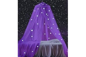 South To East Dosel para cama con estrellas fluorescentes, brilla en la oscuridad, mosquitera para bebé, niños, niñas, hijas, galaxia para cuna, cuna, color morado