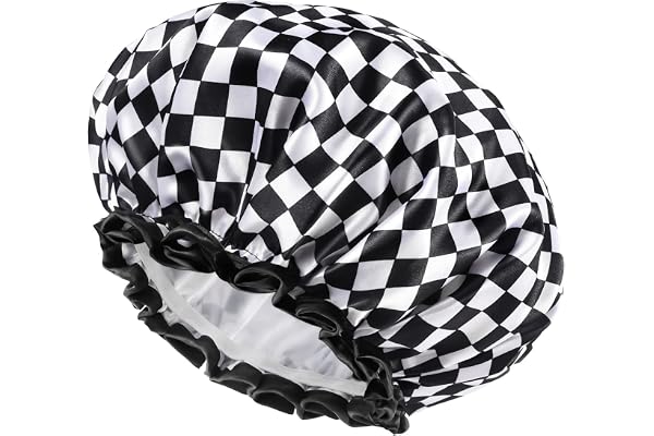 mikimini Bonnets de Douche pour Femme, Double Couche Imperméable, Réutilisables Bonnet pour Tous Types de Cheveux, avec un Design Simplicité en Damier, Moyen