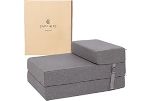 SAPPHIRE Folding Chair Bed – Space Saving Single Sofa Bed for Guests, Soft & Comfortable foldable mattress with Washable Cover, Perfect for Small Rooms & Sleepovers (Grey)