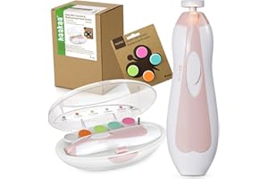 haakaa Elektryczna obcinarka do paznokci dla niemowląt, zestaw do pilników dla noworodków, małych dzieci lub dorosłych z 10 zapasowymi podkładkami, różowy