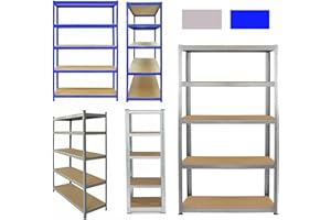 ROYALSWILL Étagère Charge Lourde galvanisé 200x100x50cm, Étagère en métal robuste pour garage, 5 Niveaux Capacité 875 kg (175 kg/niveau), Étagères de Rangement, Étagère de garage, Étagère cave, Étagère d'atelier