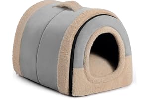 Hollypet Cat Bed Small Dog Bed, 2-in-1 Foldable Pet Beds for Cats and Small Dogs, Crystal Velvet Cat Cave Indoor Outdoor, Light Grey
