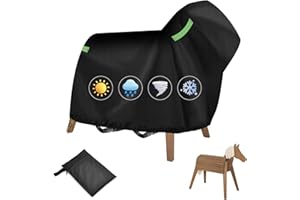 MaxEarn 140 x 100 x 130 cm pokrowiec na drewnianego konia, 420D PU wodoodporna uniwersalna plandeka z drewna, odporna na promieniowanie UV zewnętrzna drewniana osłona ochronna konia czarna ze