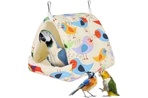FNAOBAI Bird Bed for Cage Warm Winter Nest Hammock with Hanging Hook Cage Accessories for Small Birds Parakeets Cockatiels Love Birds Cockatiels Conures Hamster (Beige, M)