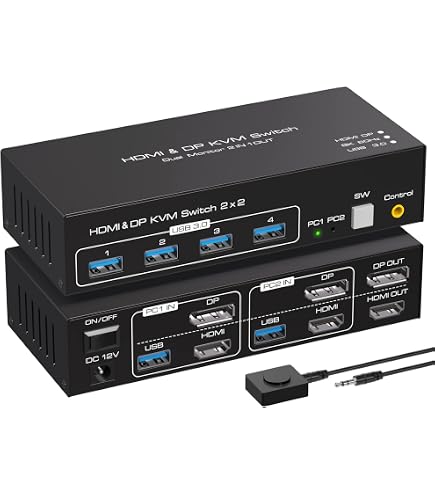 Commutateur KVM HDMI VPFET - 2 PC 2 Moniteurs 4K60Hz USB 3.0 - Switch Bureau Avec Câbles