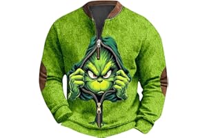 LILIHOT 𝑮𝒓𝒊𝒏𝒄𝒉 Weihnachts Pullover Herren,Druck Lustig Weihnachtspullover Reißverschluss Rundhals Henley Shirt Ugly Christmas Sweater Bequem Weihnachtspulli Sweatshirt Weihnachten Geschenk