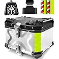 VOKKA Motorcycle Top Box, 45L Aluminium Alloy Waterproof Dustproof and Anti-Theft, Luggage Box for Storage Helmet, Motorbike Top Case with Backrest and Baseplate (Silver)