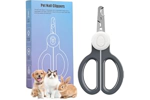 Euqvunn Krallenschere Katzen, Professional Krallenschere Kaninchen mit Doppelschneide und LED Beleuchtung, für Kätzchen, Kaninchen, Meerschweinchen, Welpen, Mittlere und Kleine Tiere (Grau Weiß)