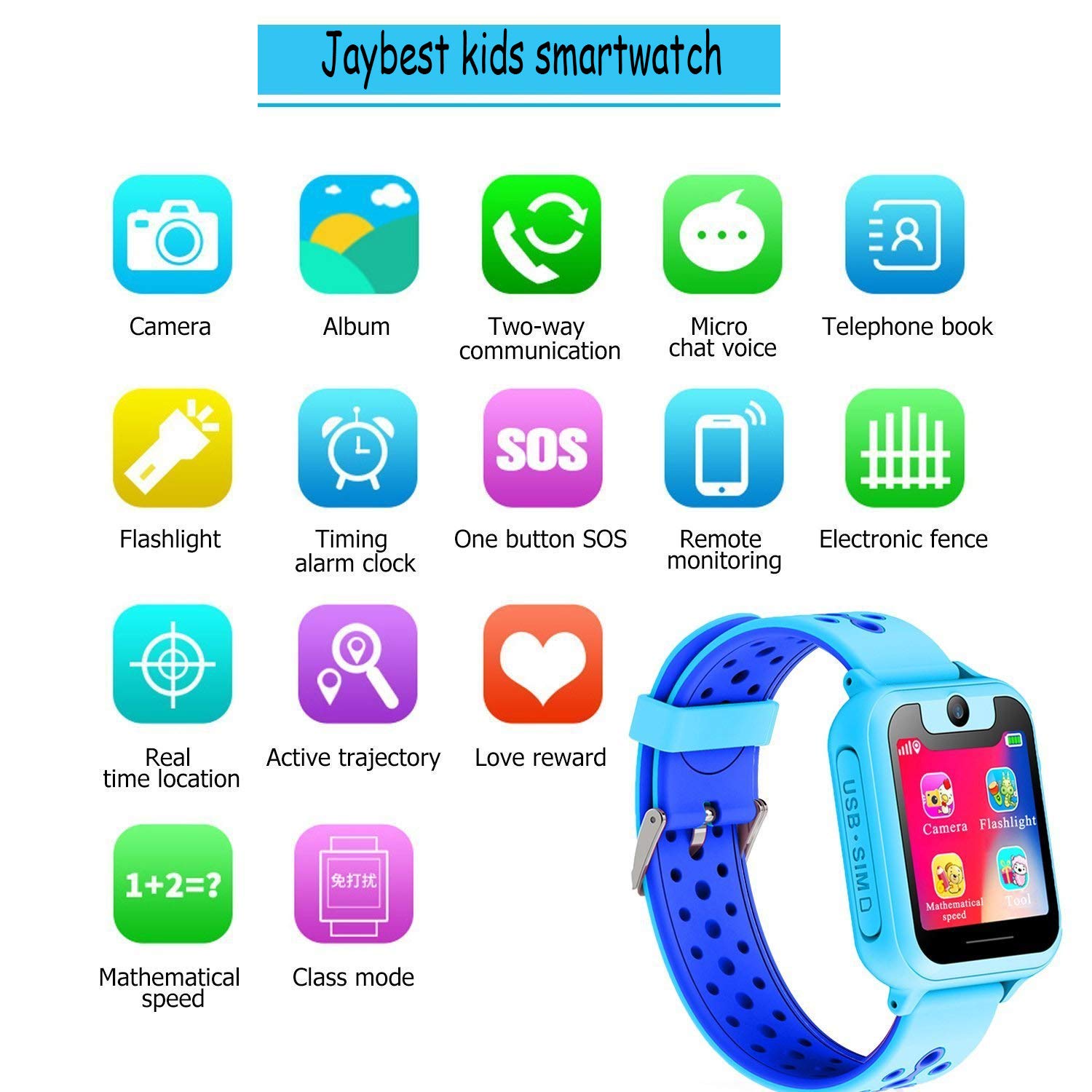 Jaybest-Montres-intelligentes-pour-Enfants-Enfant-Musique-Montre-Telephone-Montre-Enfant-Fille-Garon-SOS-SmartWatches-avec-camra-Cadeau-de-Jeu-pour-Enfants