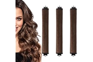 PWEINCY 3PCS Sleep In Heatless Curlers No Heat Curler Roller for Long Medium Hair Overnight Heatless Curls Curling Rod for Big Waves, Soft Velvet Thick Flexi Rods with Hook (Brown)