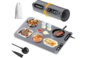 FULDENT Food Warming Mat, 8s Fast Heating, 60x38cm, Portable Food Warmer with 40-100℃ & 8H Timer Settings, Child Lock, Silicone Electric Food Warmer Buffet Server for Gatherings, Parties, Everyday Home Use