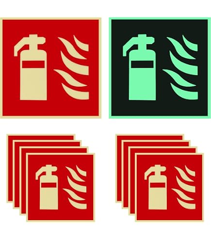 BEASAFY 6 Feuerlöscher-Schilder Selbstklebend & Nachleuchtend – Aus PVC, 15x15 Cm, Für Büro, Werkstatt & Zuhause