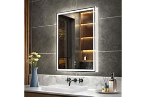 ‎KWW KWW LED Badezimmer Eitelkeitsspiegel, Anti-Nebel Dimmbare Lichter, Horizontal/Vertikal Wand Montiert Make-up Spiegel mit Smart Touch Button (Touch-Steuerung, 60 x 80 cm)