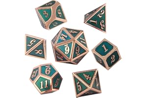 ORUZA DND Metal Dice Set Copper Green Polyhedral D&D Dice Set for Dungeons and Dragons RPG MTG TTRPG Pathfinder Role Play Table Games 7-Piece