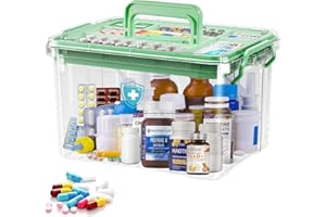 AouiSton Caja para medicina, Caja organizadora para medicina 2 niveles,Organizador medicamentos, portátil Medicine box, para el hogar y el exterio