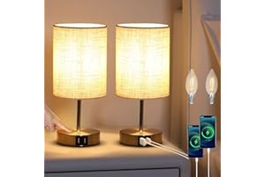 Lightsjoy 2 Pack Bedside Lamp with USB Port Touch Dimmable Bedside Lamps 3-way Dimming Bedroom Bedside Lights Usb Charging for Living Room Kitchen Hotel Restaurant (Inc. 2 Warm White E14 Bulbs)- Round