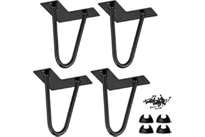 LA VANE 4 Stück Haarnadel Tischbeine 20cm, Modernes Metall Möbelfüße Hairpin Legs mit Bodenschonern, Austauschbare Haarnadelbeine für Schreibtisch Couchtisch Nachttisch Regal Schrank, DIY Möbelgestell Schwarz