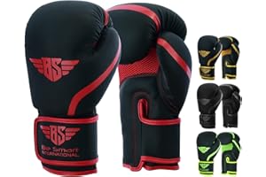 BES Smart® Professional Boxing Gloves For Adults Youth Kids Men and Women Mitts Leather Pro Gel Muay Thai MMA Kick Boxing Sparring Grappling Fighting & Training Punch Bag