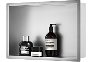Bernkot Stainless Steel Shower Niche Brushed 18" X 12" No Tile Needed Recessed Shower Shelf Wall Niche for Bathroom Storage