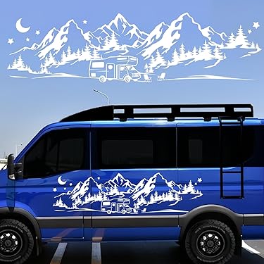 Autocollant Voiture Forme Montagne – Déco PVC Blanc, Pour Portières Et Vitres